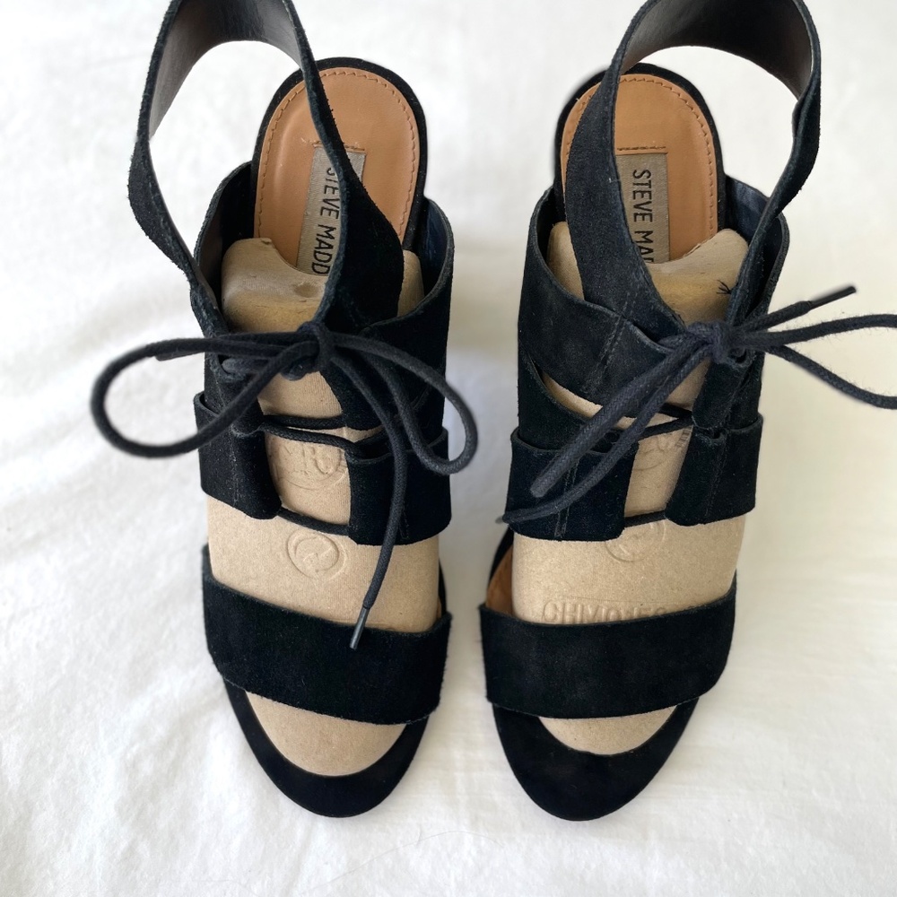 STEVE MADDEN Ziana Shoes Black Suede Block Heel Sandals EXC Sz 8M - Picture 8 of 13